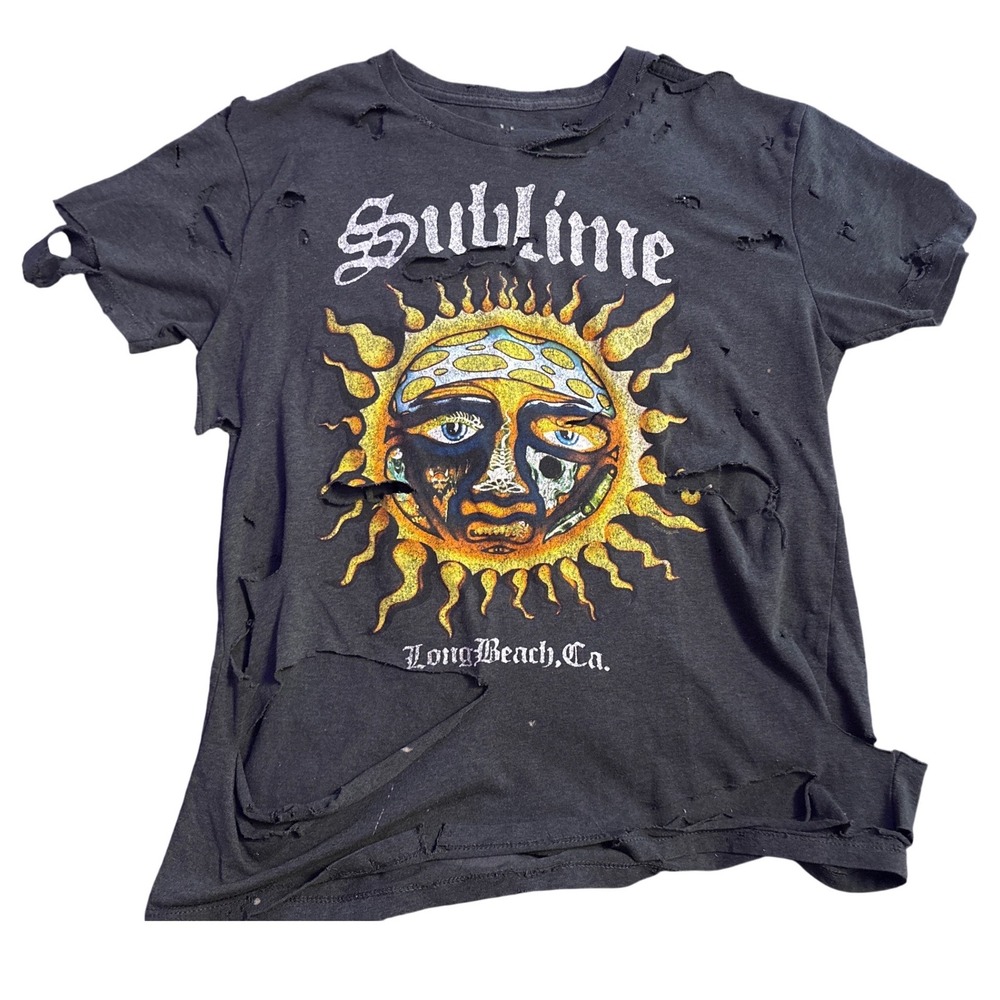 Sublime Black Distressed Sun Graphic Band T-Shirt Long Beach CA Size XS